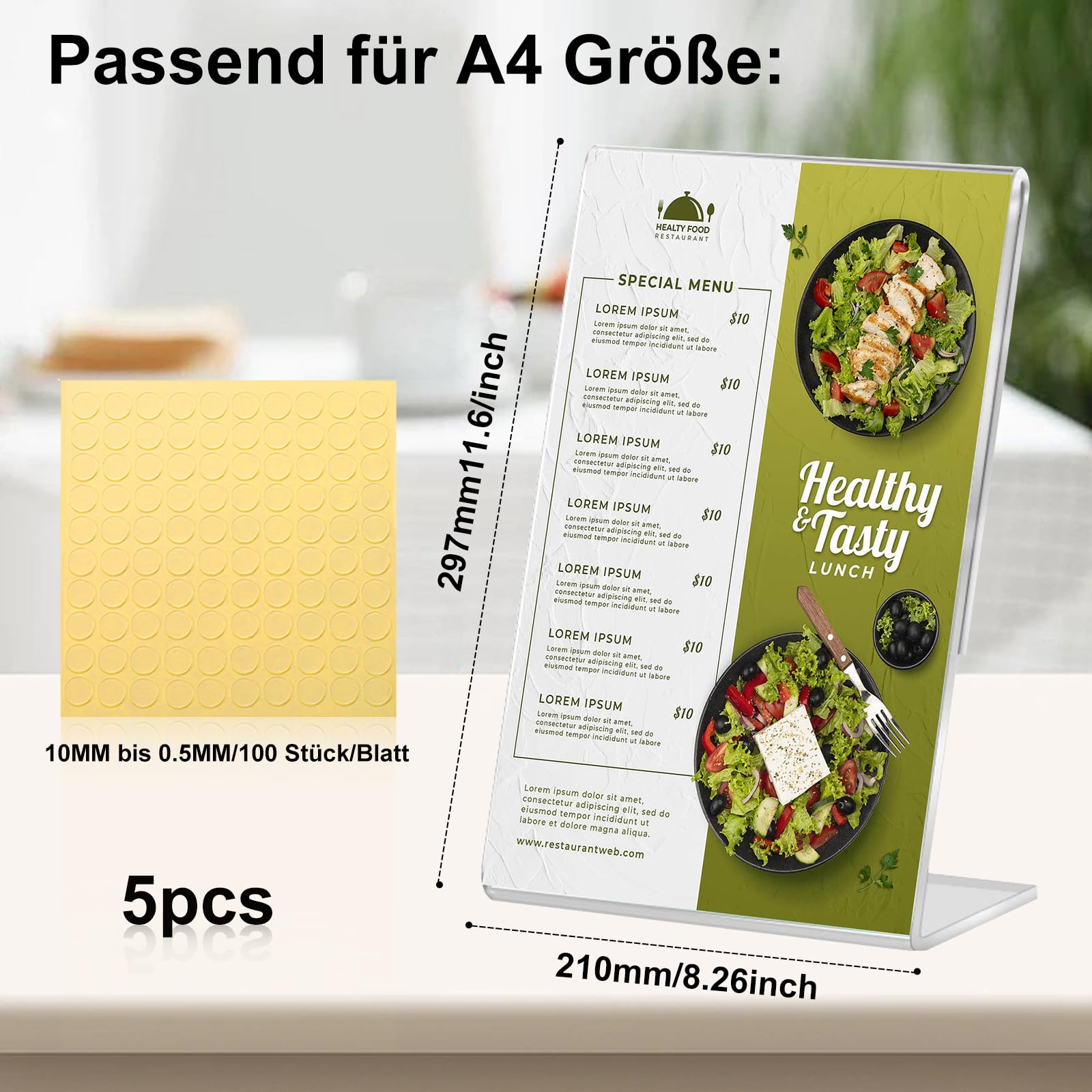Lot de 5 présentoirs de table en acrylique - Format A4 - Avec ruban