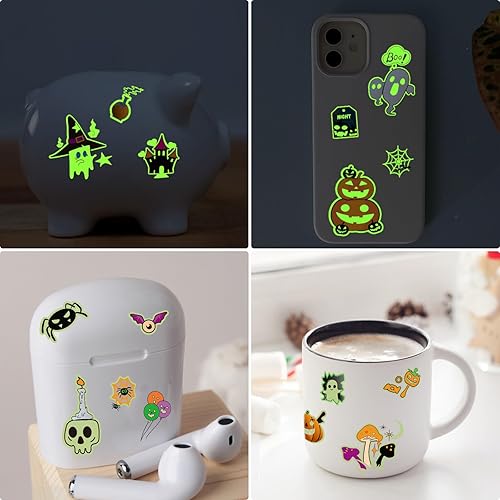 Miniatura 5 de 124 tatuajes temporales de Halloween que brillan en la oscuridad para niños, calcomanías de tatuaje falsas luminosas impermeables para fiesta de