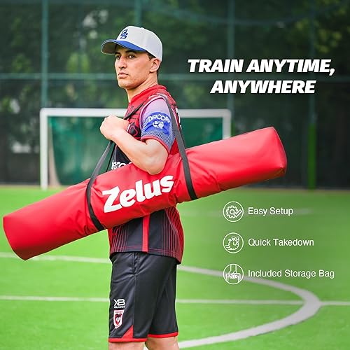 Miniatura 6 de Zelus Red de lanzamiento de fútbol, equipo de entrenamiento de mariscal de campo de 6 x 6 pies con 5 bolsillos para objetivos