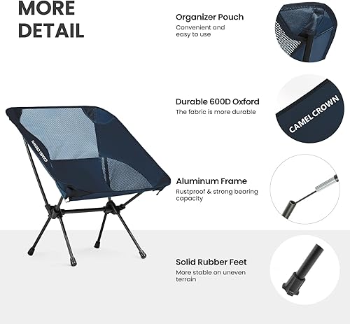 Miniatura 5 de CAMEL CROWN Silla de camping portátil ligera y compacta silla plegable de malla para campamento al aire libre, viajes, playa, picnic, festival,