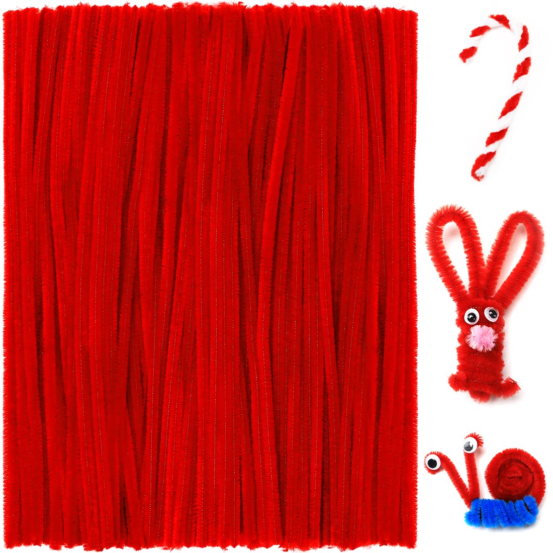 Praisebank Red Pipe Cleaners for Crafts, 200pcs, Chenille Stems for DIY Projecets, Arts & Crafts Supplies for Festival Party Decorations