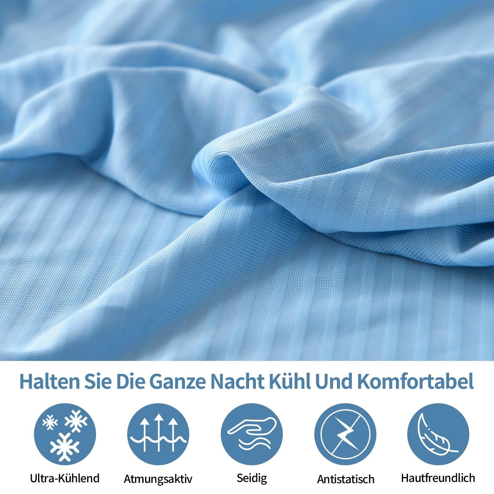 WONGS BEDDING Kühlender Kissenbezug 80 x 80 cm 2er Set, Sommer Kopfkissenbezug mit Japanische Arc-Chill Q-Max 0,43 Kühlfasern Atmungsaktive Superweiche Kissenbezüge, Blau