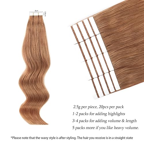 Miniatura 8 de ABH AmazingBeauty - Extensiones de cabello semipermanentes con cinta adhesiva Skin Weft, extensiones invisibles y reutilizables tipo Remy de cabello