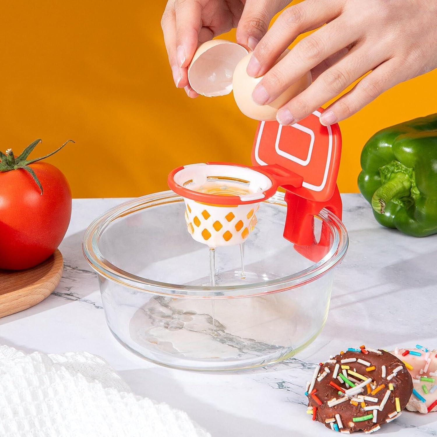 Separador de Proteínas de Yema de Huevo, Soporte de Baloncesto, Separador de Huevos Crudos, Gadgets de Cocina de Plástico (Amarillo)