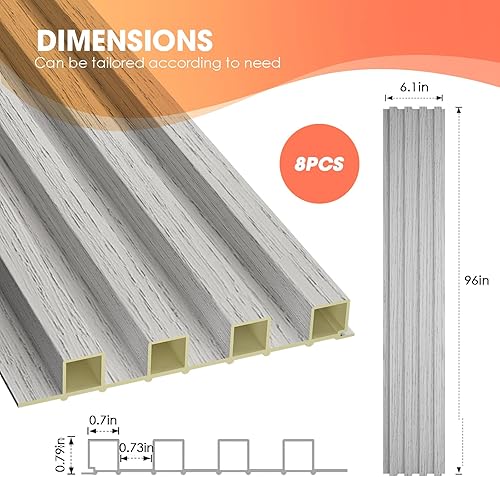Miniatura 3 de OUZUGIE WPC Paneles de pared acústicos con listones acústicos, paquete de 8 paneles de pared 3D de 96 x 6 pulgadas para decoración de pared