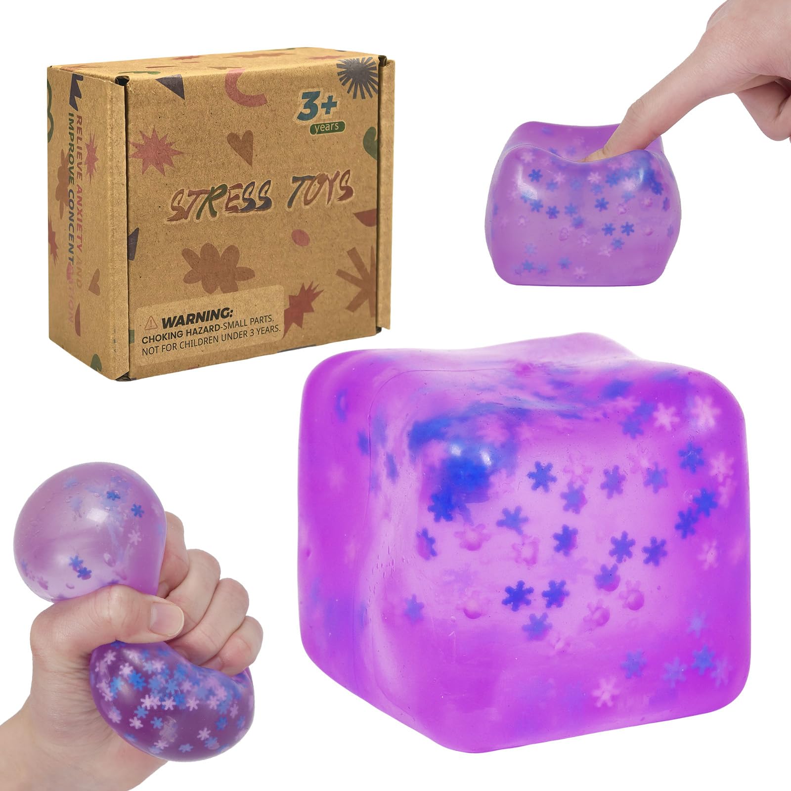 Graphinza Plus Squeeze Toys – Thickened Snowflake Ice Cube Squishy Toy, Durable Soft Fidget Stress Ball with Enhanced Grip, Heavy Feel Squeeze Toys for Adults & Kids(2.76in)(Purple)