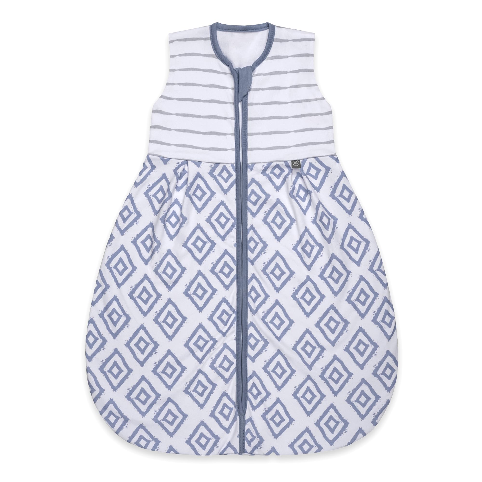 emma & noah Baby Schlafsack 1.0 TOG, Ganzjahres Schlafsack für den Frühling, Sommer und Herbst, 100% Bio-Baumwolle, OEKO-TEX Zertifiziert, Strampelsack für Neugeborene (Rauten Blau, 110 cm)