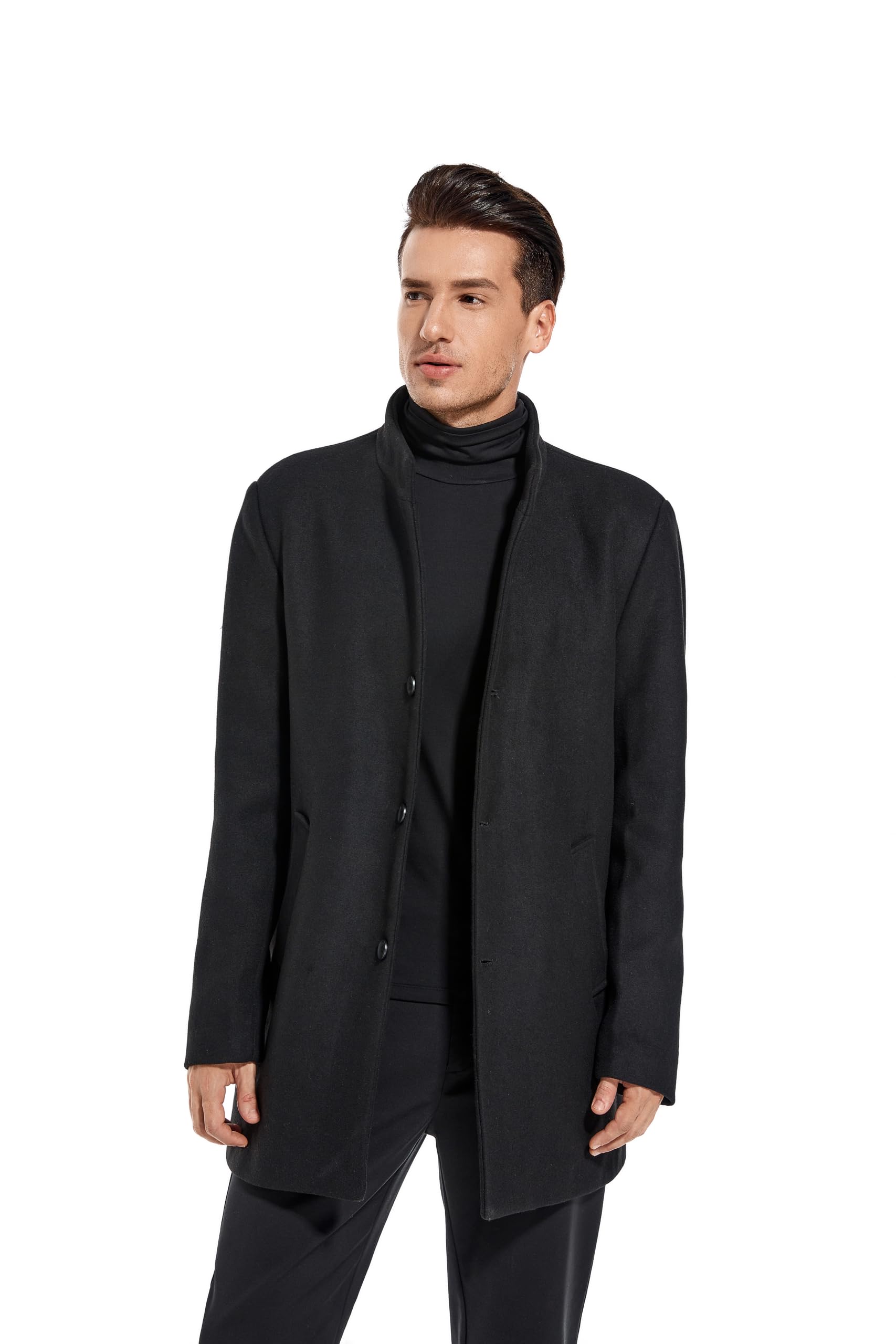 FTCayanz Cappotto da uomo in misto lana slim fit top coat monopetto cappotto da lavoro
