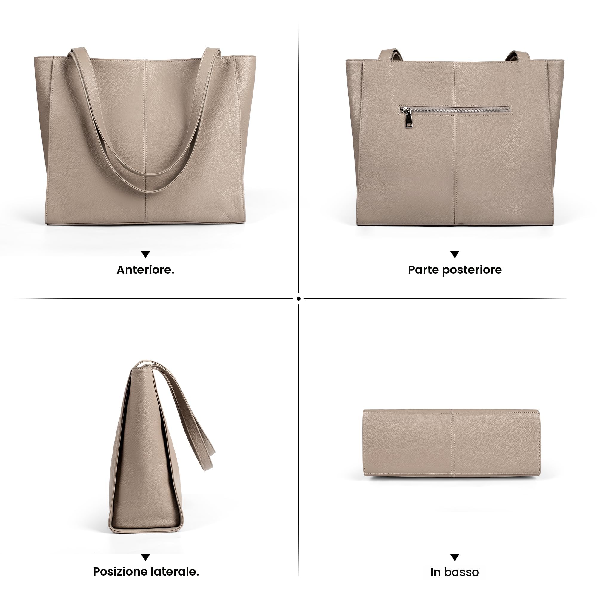 befen Borsa a tracolla in vera pelle da donna, grande, per computer portatile, con tasche multiple