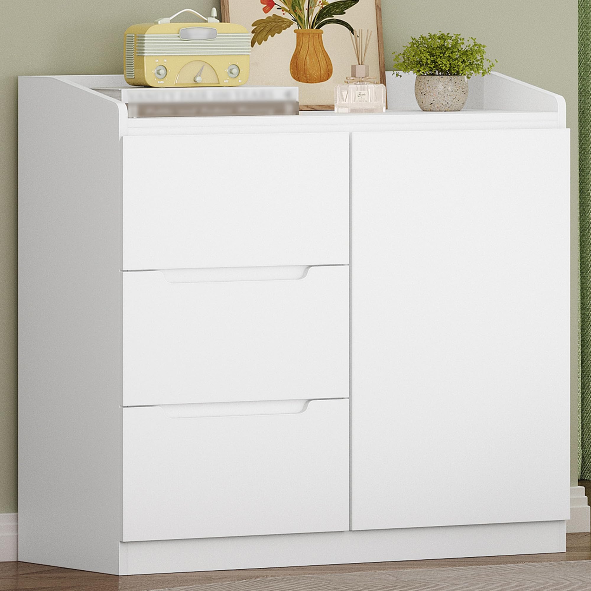 Hzuaneri Cassettiera, 3 cassetti, Cassettiera Camera da Letto con Piano di Lavoro, Mobile Ingresso, Stile Moderno, Adatto per Soggiorno, Camera da Letto, Corridoio, 40 x 80 x 87 cm, Bianco DC12303X