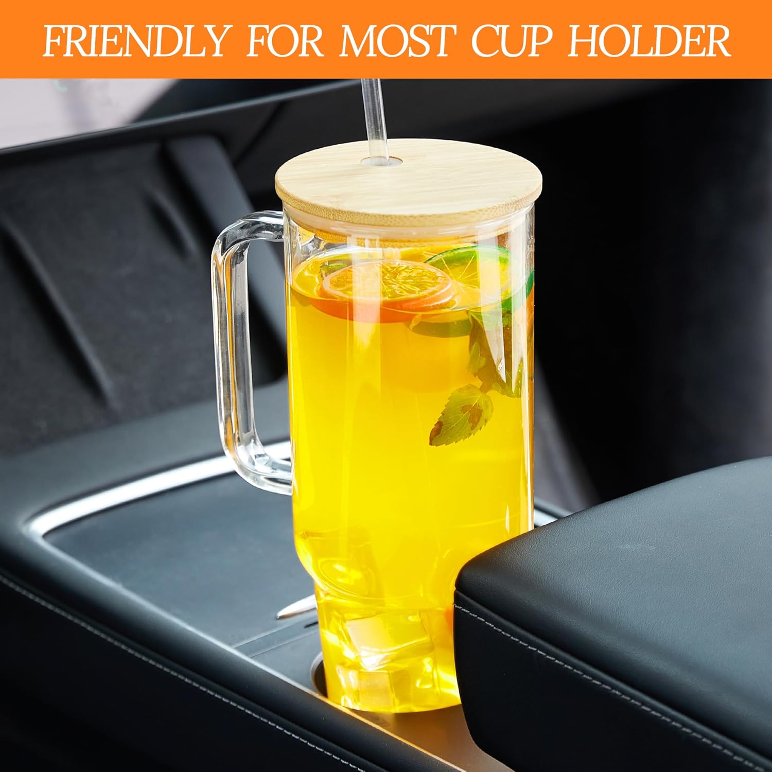 40 oz Glass Cups with Lids and Straws 2 Pack Large Glass Tumbler with Handle Borosilicate Ice Coffee Cups, with Bamboo Lid & Plastic Lid, for Boba, Smoothies, Beer, Juice