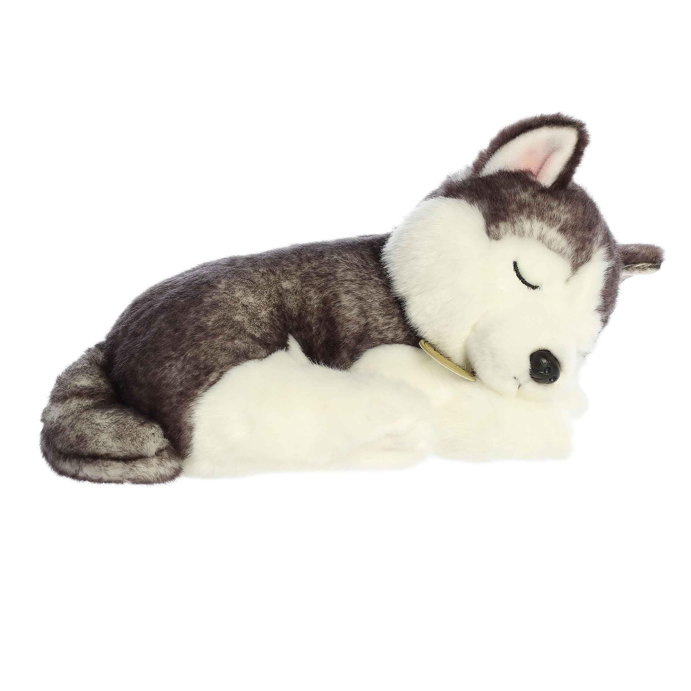 Aurora Adorable Miyoni Tots Sleepy Husky Pup Stuffed Animal - Lifelike Details Make a Cherished Companion - Perfect for Decorating Bedrooms or Classrooms - Gray 10 Inches