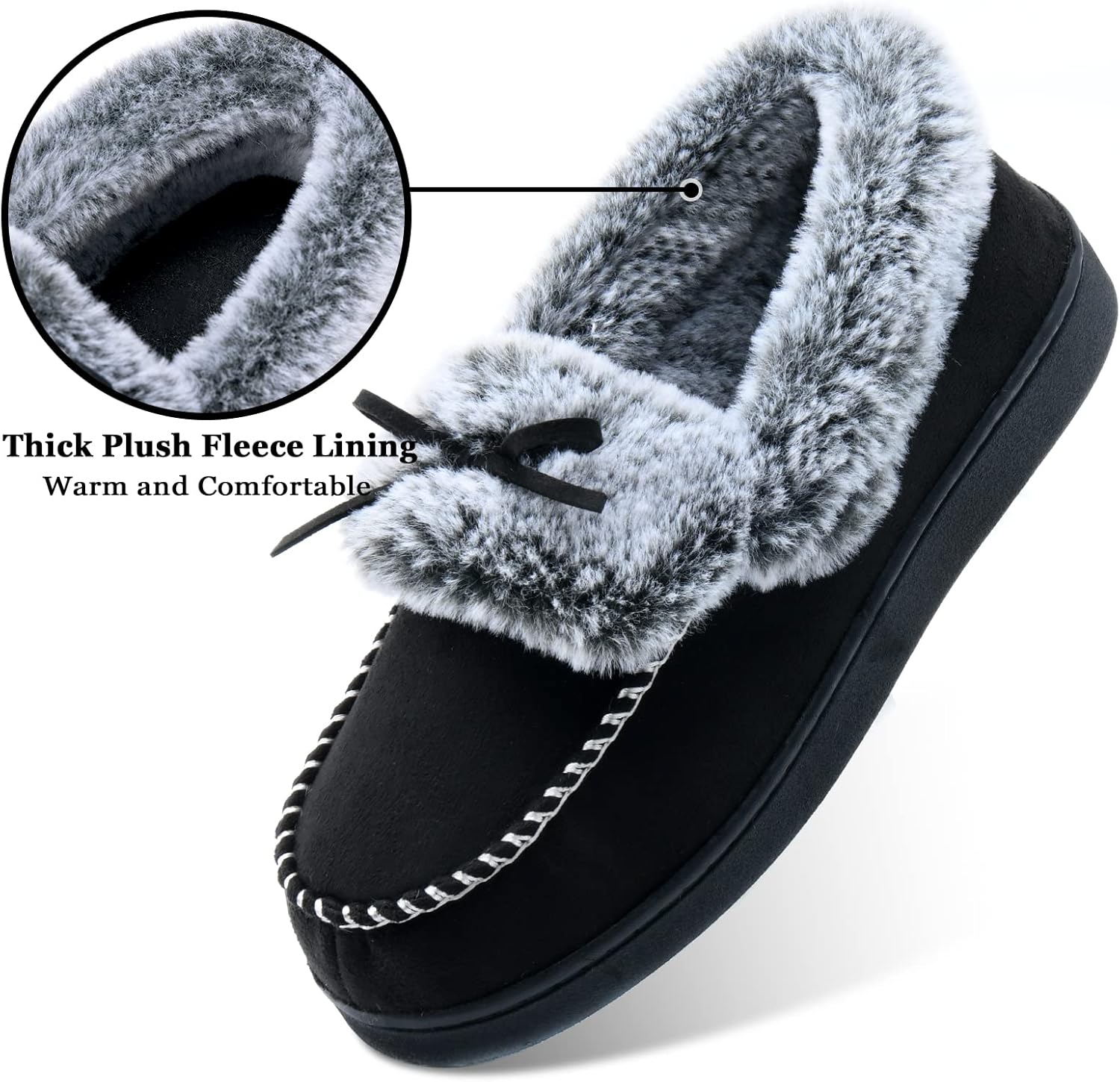 DL Women's Fuzzy Warm Moccasin Slippers Memory Foam, Soft Fluffy Winter House Closed Back Fur Lined, Cozy Ladies Suede Indoor Bedroom Houseshoes Non-Slip - Image 4