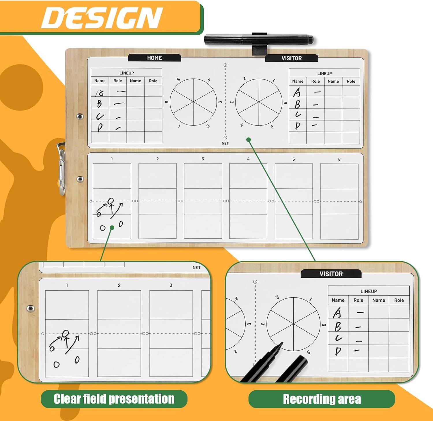 Volleyball Coaches Clipboard, Double-Sided Dry Erase Coach Clipboard, Burlywood Volleyball Whiteboard for Coaches, Lineup White Board with Marker for Coaches Gift