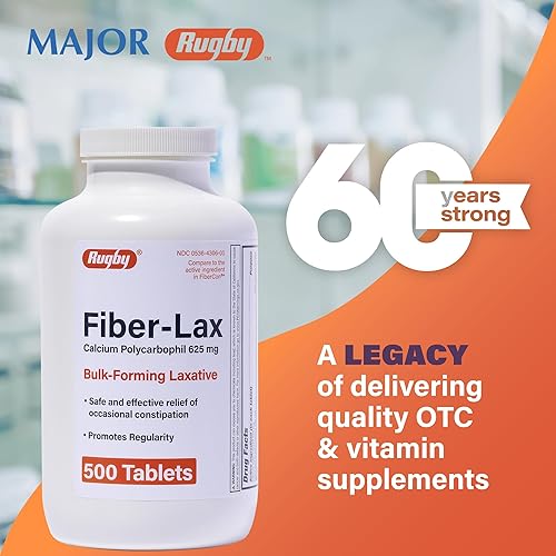 Miniatura 2 de Rugby Fiber-Lax Tablets 625 Mg - Tabletas de fibra para mujeres y hombres - Alivio ocasional del estreñimiento para adultos - 500 tabletas
