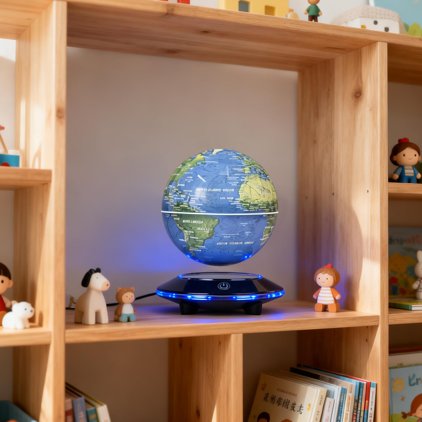 Globo fluttuante con luce LED bianca, globo fluttuante magnetico, display girevole a 360 gradi, lampada d'atmosfera, luci notturne per la decorazione della scrivania in ufficio, compleanno