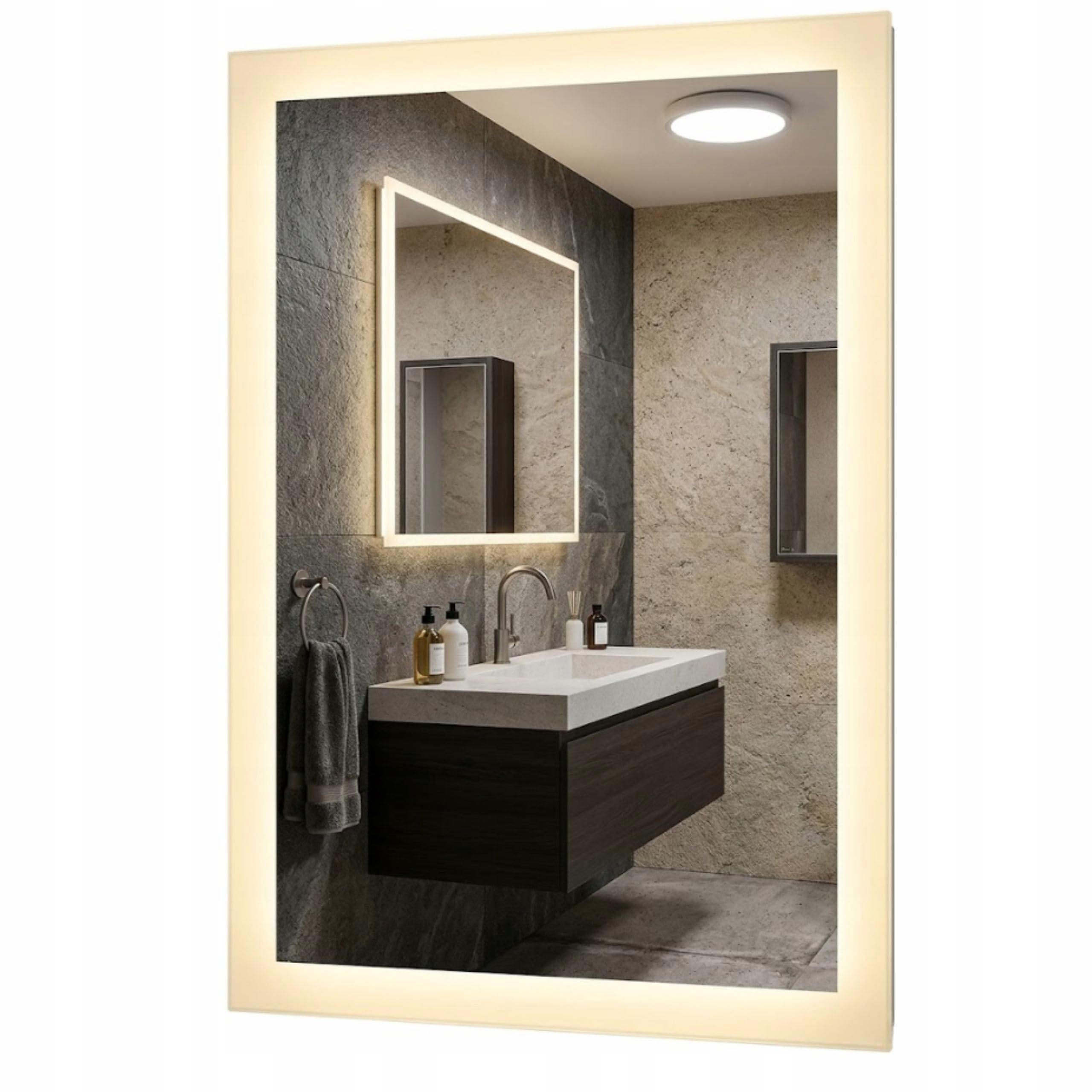 Agritrade AK LED Bathroom Mirror 60x60 cm, Backlit Illuminated Frameless Wall Mounted, 4000K Neutral White, Wall Switch Operated - TAURUS