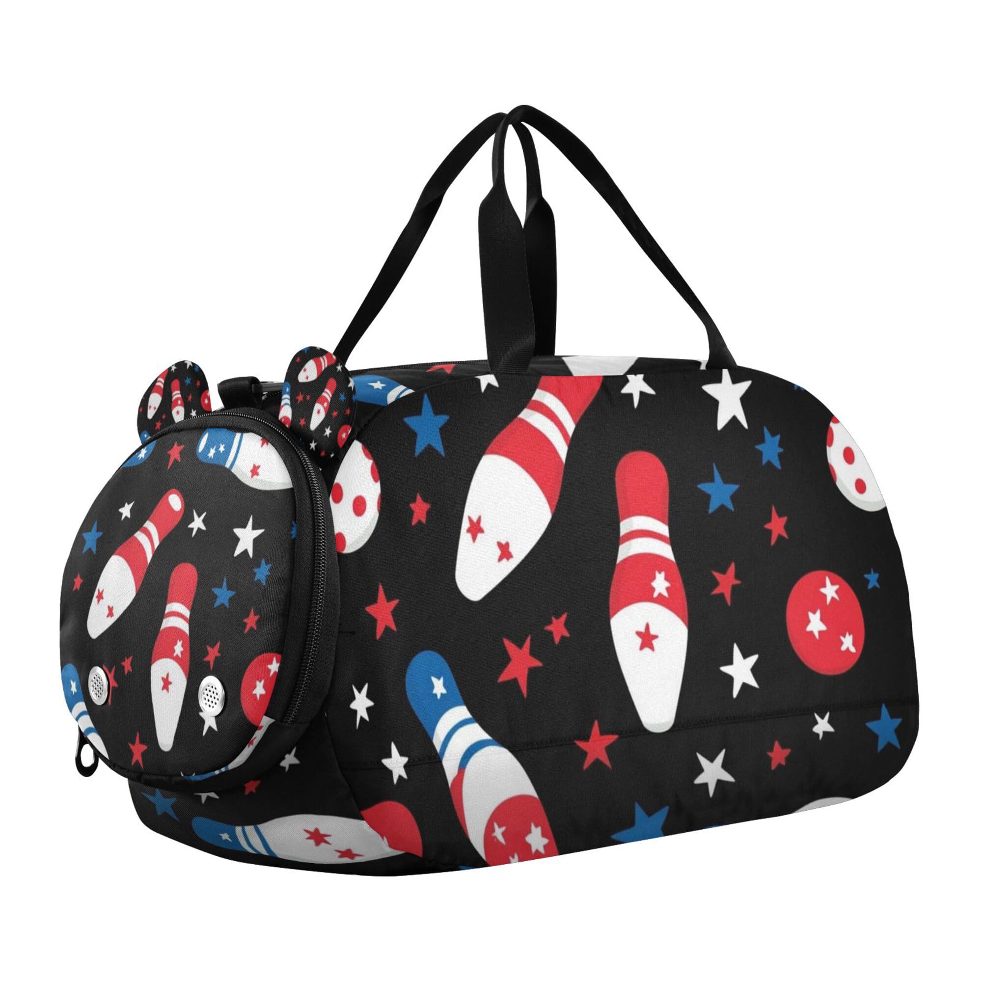 Glaphy Bowling Pins and Balls Stars Duffle Bag for Toddler Boys Girls, Gym Sports Bag with Shoe Compartments, Kids Travel Overnight Weekender Shoulder Bag