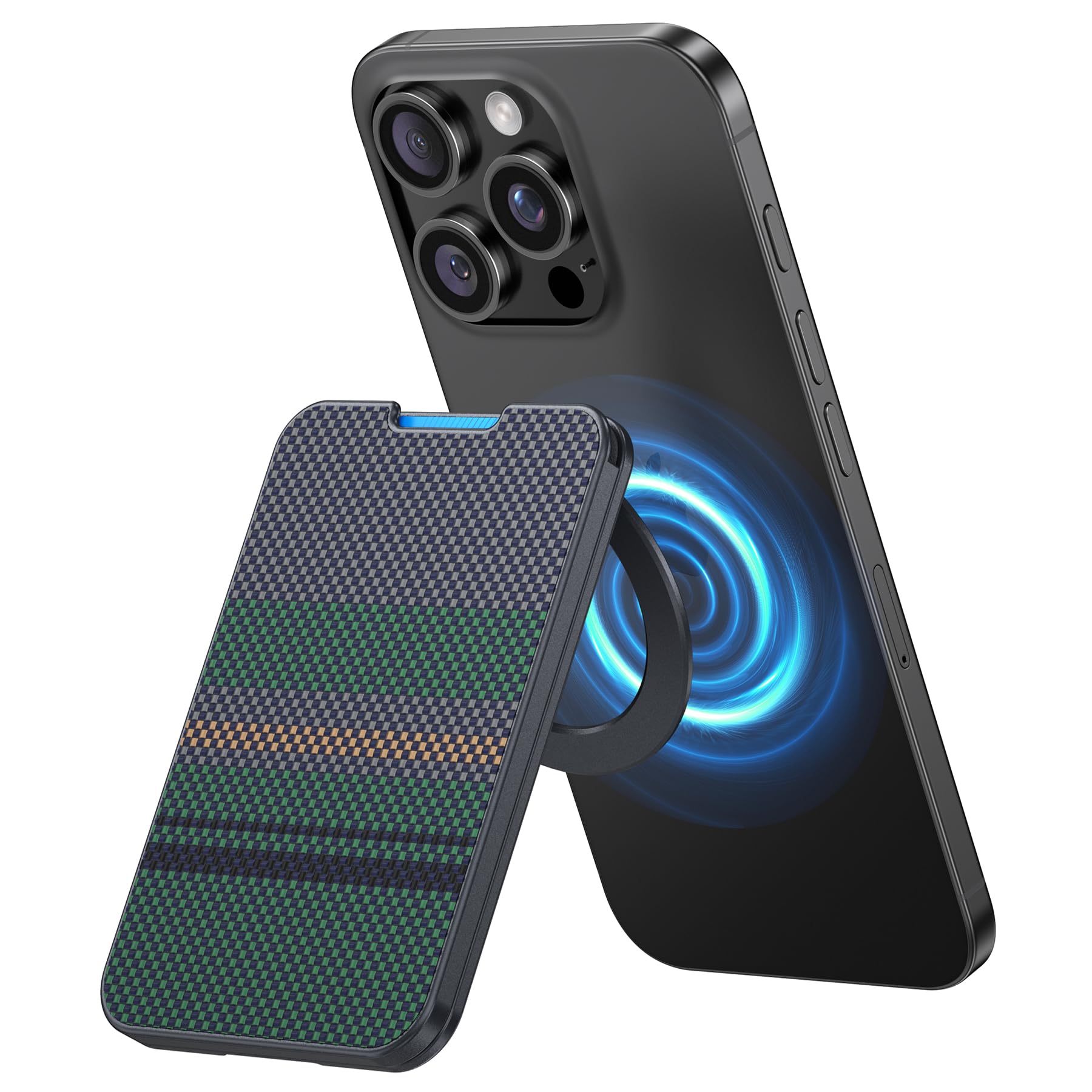 BENKS MagSafe Portemonnee met Standaard– Kaart Houder MagSafe voor iPhone 12–17 Serie, Gemaakt van DuPont Kevlar, RFID-Blokkering, Capaciteit voor 3 Kaarten, Aurora