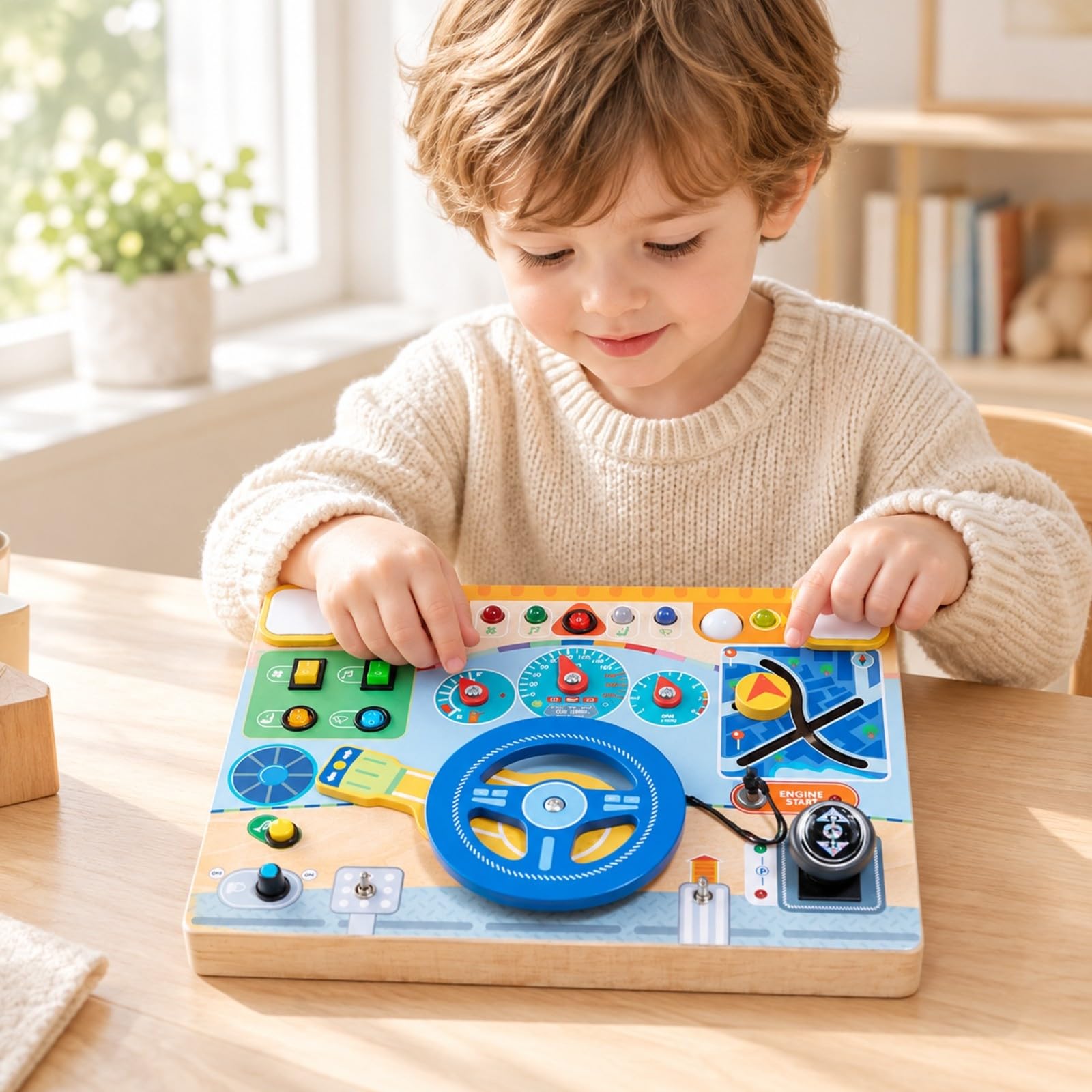 Busy Board mit Lenkrad handlungsorientiert Lenkrad-Beschäftigungsbrett multifunktional Auto-Dashboard Spielbrett für sensorisches Spiel