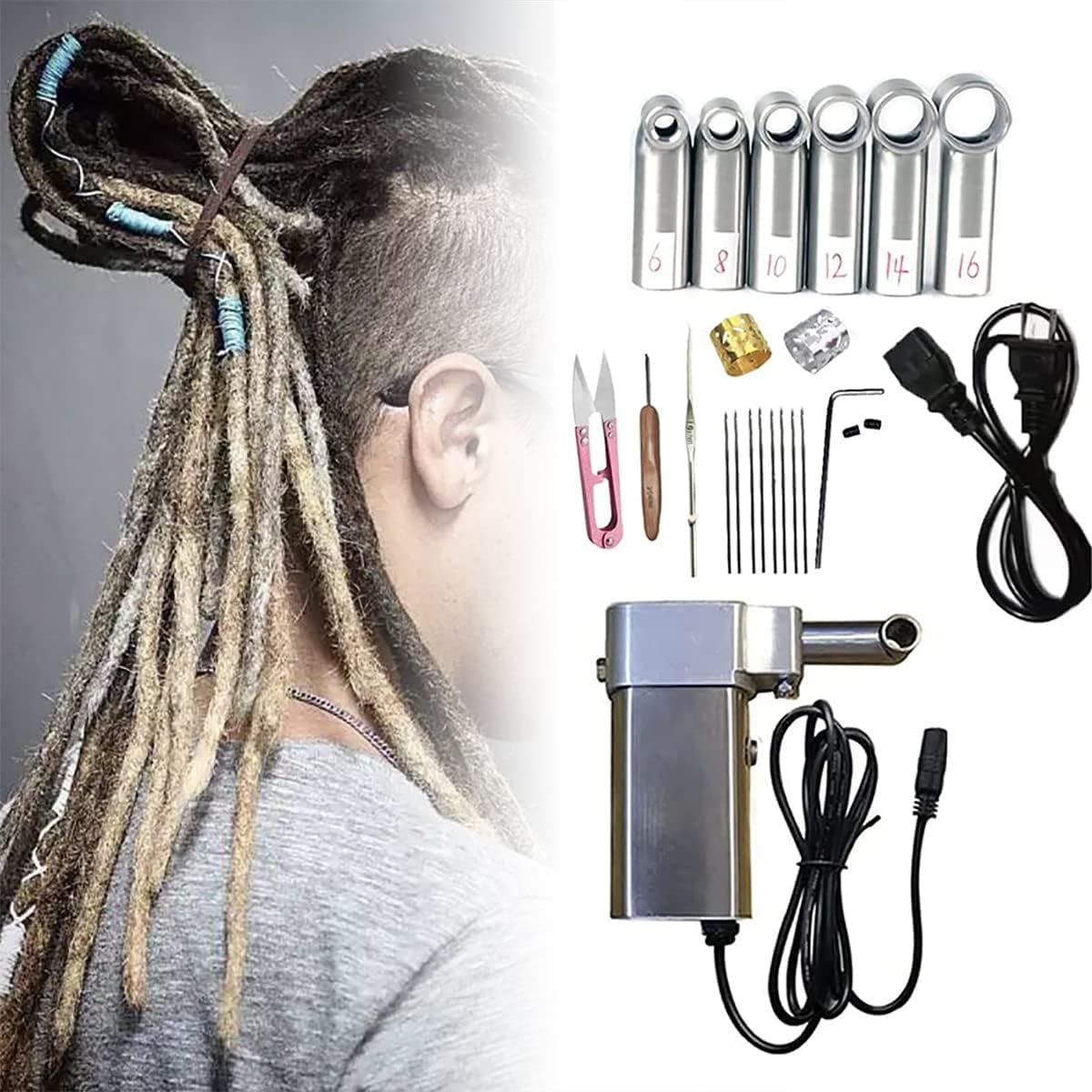 Macchina per fare i dreadlocks con 6 teste macchina per fare trecce all'uncinetto con dreadlocks macchina istantanea per dreadlocks, estensioni dei capelli con dreadlocks fai da te