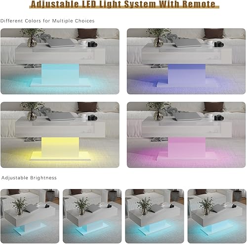 Miniatura 24 de Mesa de centro LED para sala de estar, mesa de centro rectangular, mesas de centro modernas de madera de alto brillo con luces LED de 16 colores