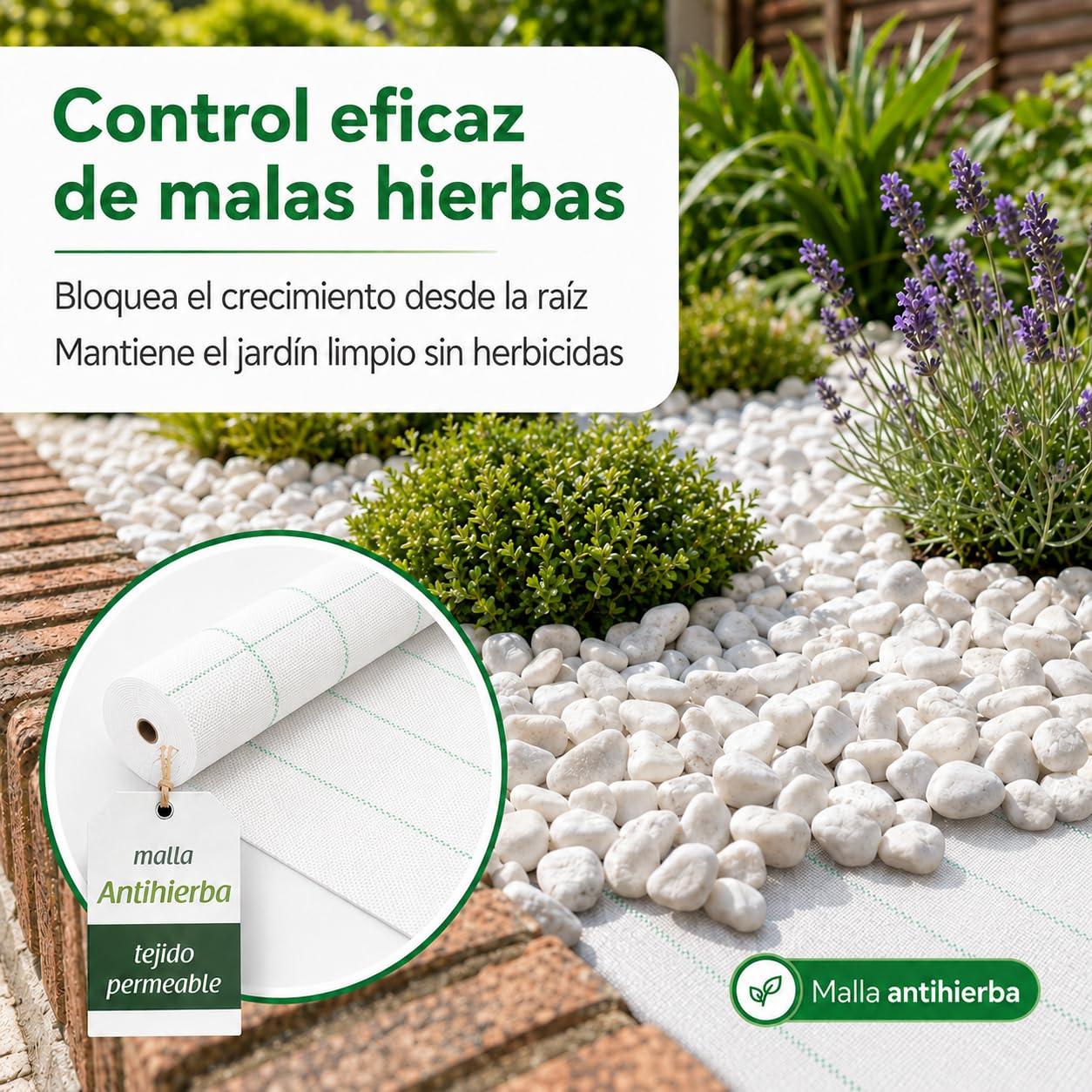 Malla Antihierba Blanca 2x25m, 105gr, Malla Geotextil contra Maleza y Malas Hierbas, para el Huerto, Estable a Rayos UV y Permeable