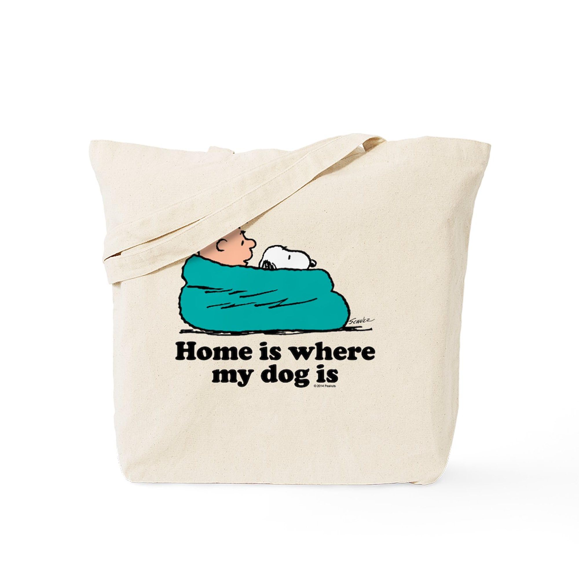 CafePress Snoopy Home is Where My Dog is Reusable Natural Beige Canvas Shopping Bag