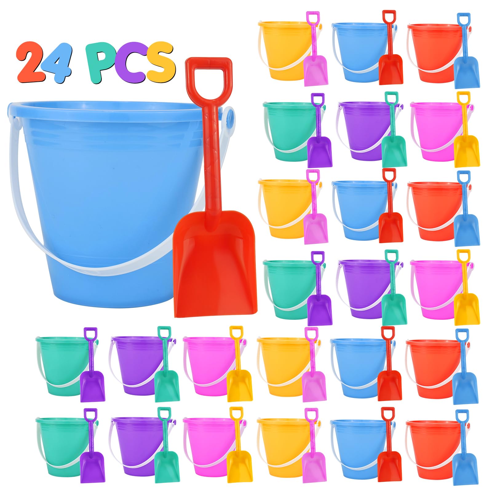 Photo 1 of Holady 5'' Inch Sand Beach Buckets Pail with Shovels,Water Bucket for Beach Fun Great Summer Party Accessory(24 Bucket+24 Shovels)