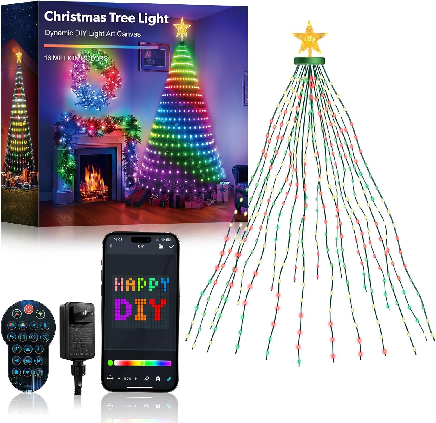 Anillo de luces de árbol de Navidad de 7 pies, 400 LED que cambian de color, luces de decoración de árbol de Navidad animadas con aplicación