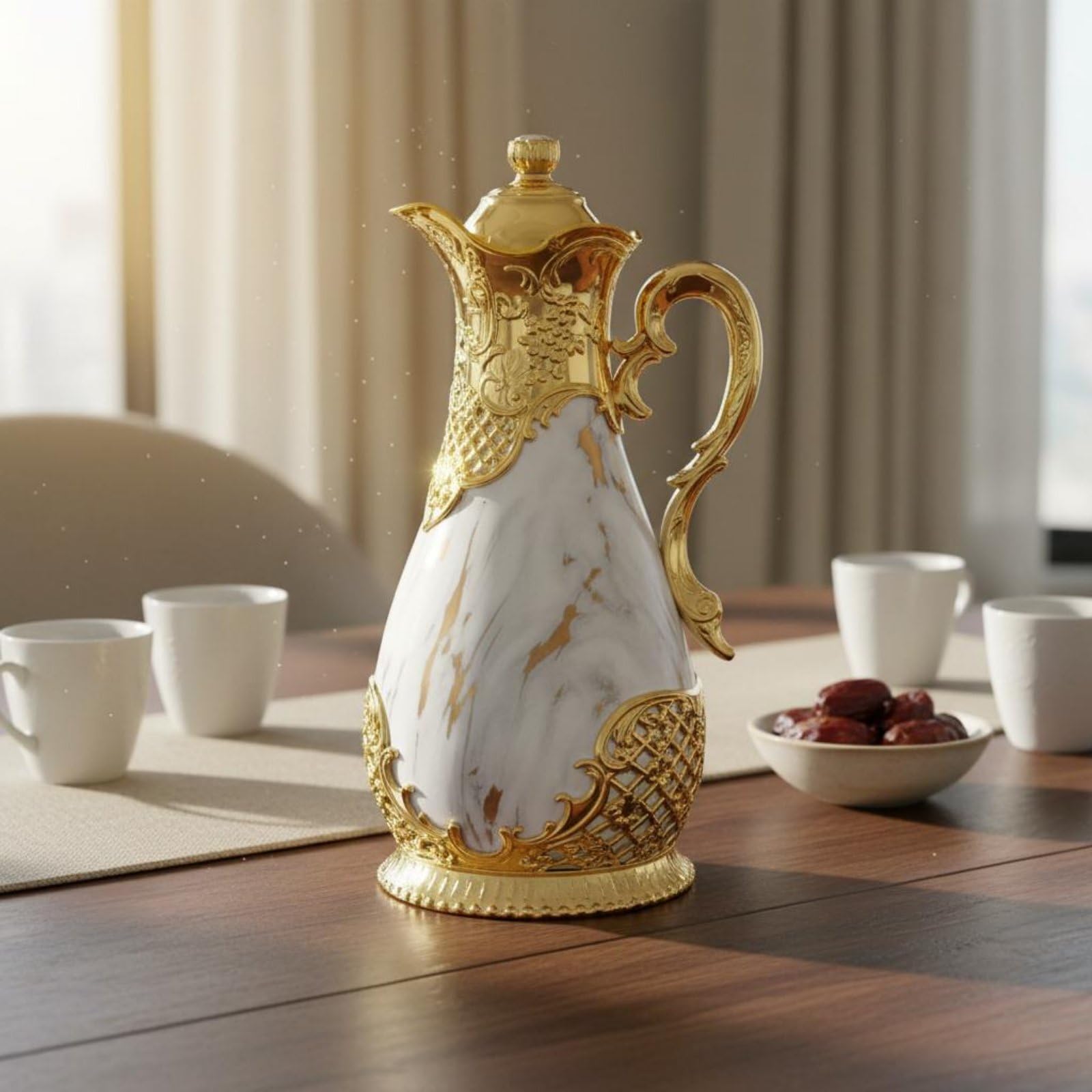 predolo Carafe Thermique Dorée Grande Capacité Théière Isotherme de Luxe pour Maison, Réception, Or Blanc, 800ML