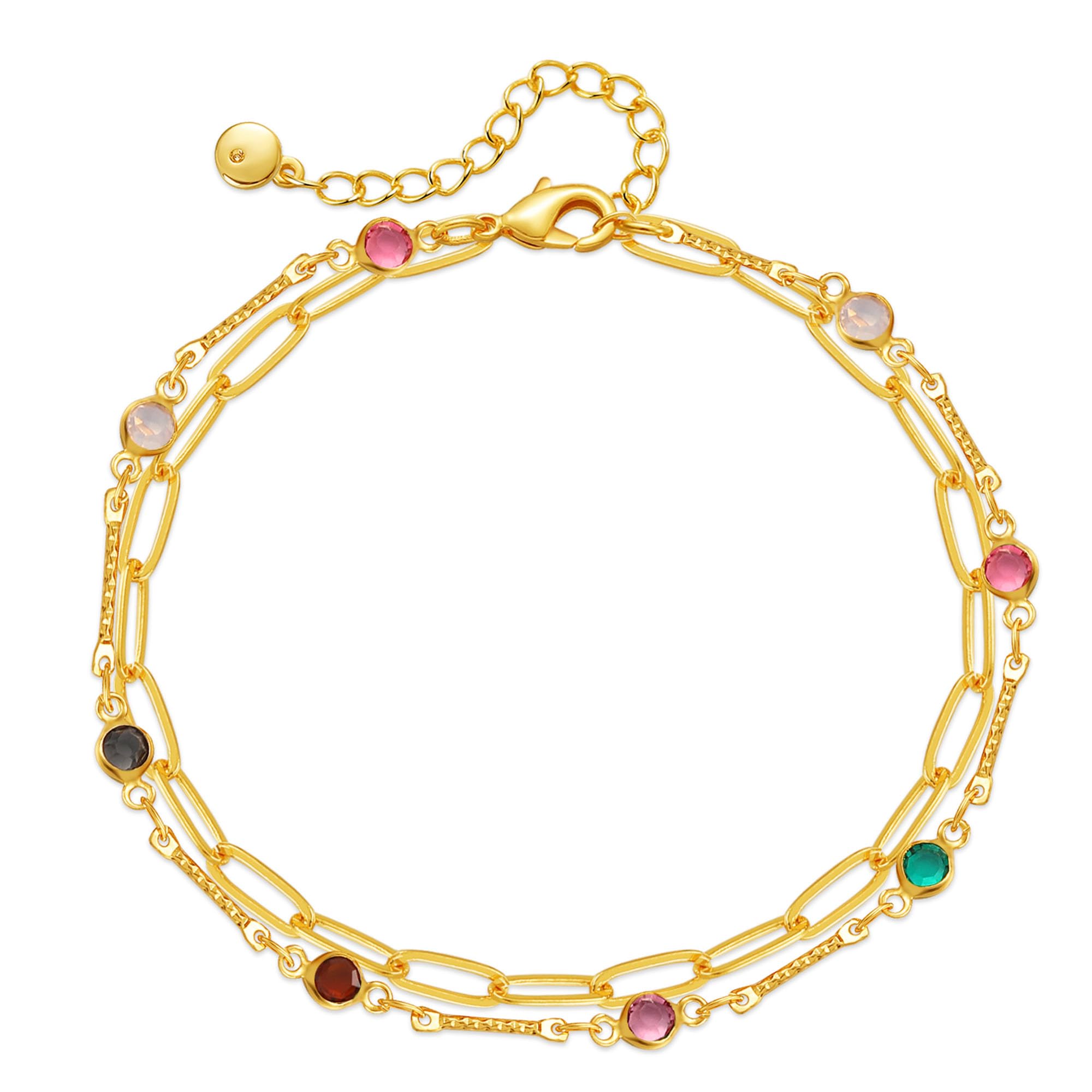 Yumikoo 18k Gold Plated Anklet Ankle Bracelets for Women,Gold Plated Multi-Gemstone Anklet with Adjustable Chain - Fashion Jewelry for Women (Colored Gemstone Oval)