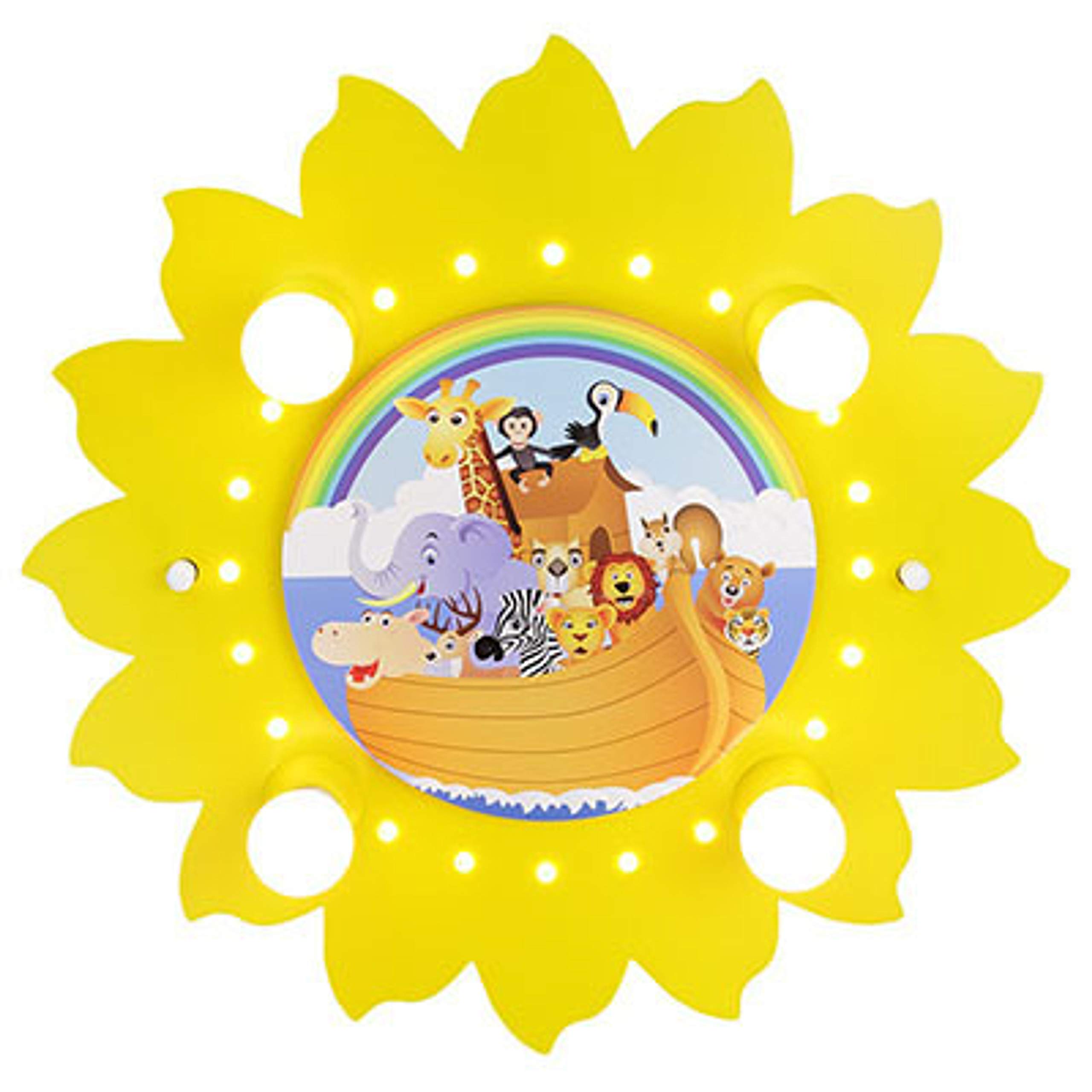 Elobra Deckenlampe Blüte mit Arche Noah Kinderzimmer Wandlampe Kinderlampe, gelb, mit Nachtlicht für Kind und Baby Einschlafhilfe