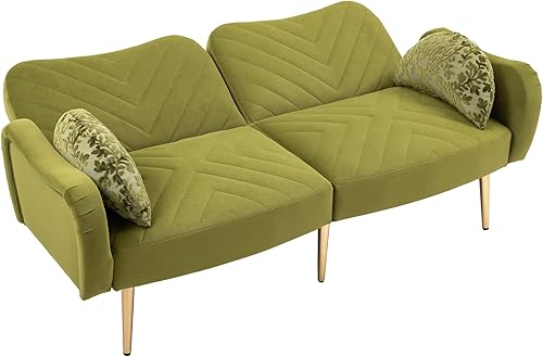 Miniatura 4 de HomSof Sofá moderno de dos plazas verde oliva para sala de estar con pies de metal y 2 almohadas