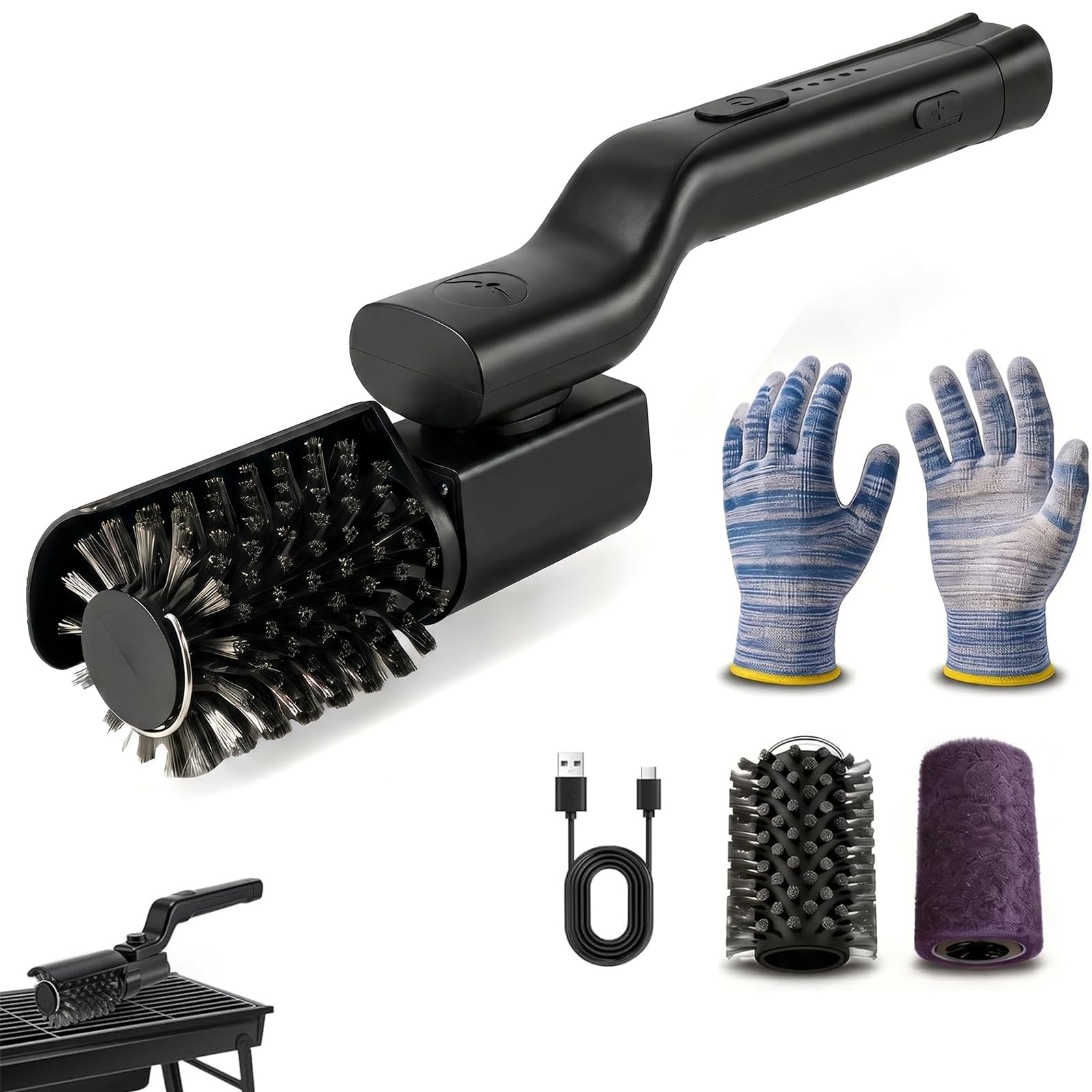 Brosse électrique pour barbecue, fonctionnant sur batterie, angle réglable à 180°, nettoyage en 3 étapes, tête de brosse en acier inoxydable, autonomie de 90 min, pour barbecue à gaz, barbecue au