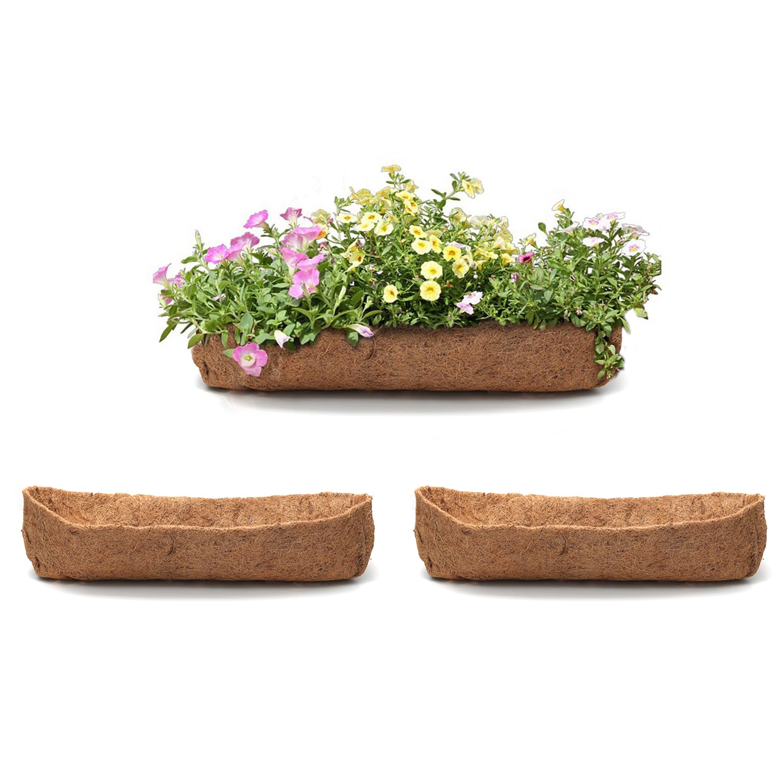 Trough Coco Liner for Planters- 3 PCS 24 Inch - Natural Trough Coconut Coir Liner for Planters Baskets, Half Moon Coco Fiber Replacement Liner for Window Box,Wall Trough Planter Basket Liners