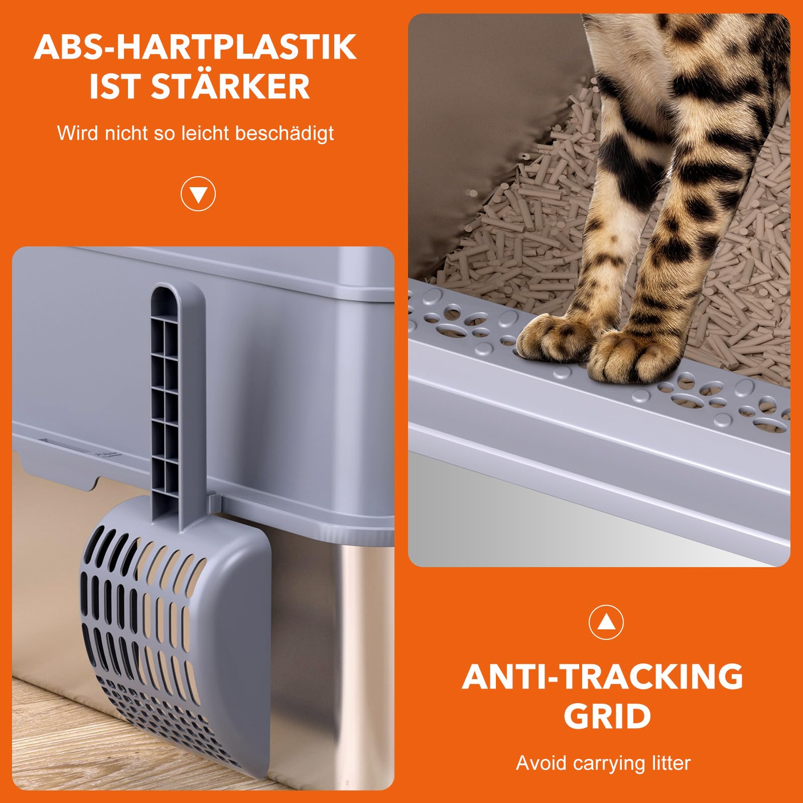 XXXL Katzenklo Edelstahl mit Deckel 70x50x45 cm 90 L extra groß Katzentoilette Edelstahl für große Katzen & Mehrkatzenhaushalte, geschlossenes/Offen, leicht zu reinigen, Anti-Leck, mit Pedal