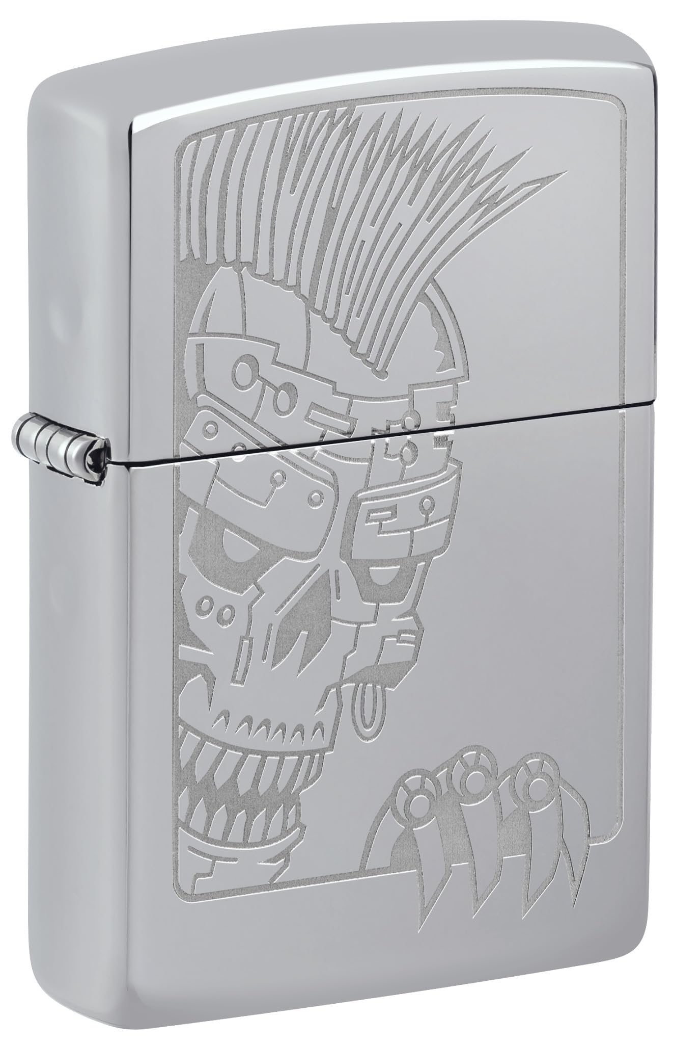 Zippo Briquet tempête – Design tête de Mort Mohawk – Argent – Chrome Poli – Lustré – Rechargeable – Réutilisable – Résistant au Vent – Boîte Cadeau – Fabriqué aux États-Unis