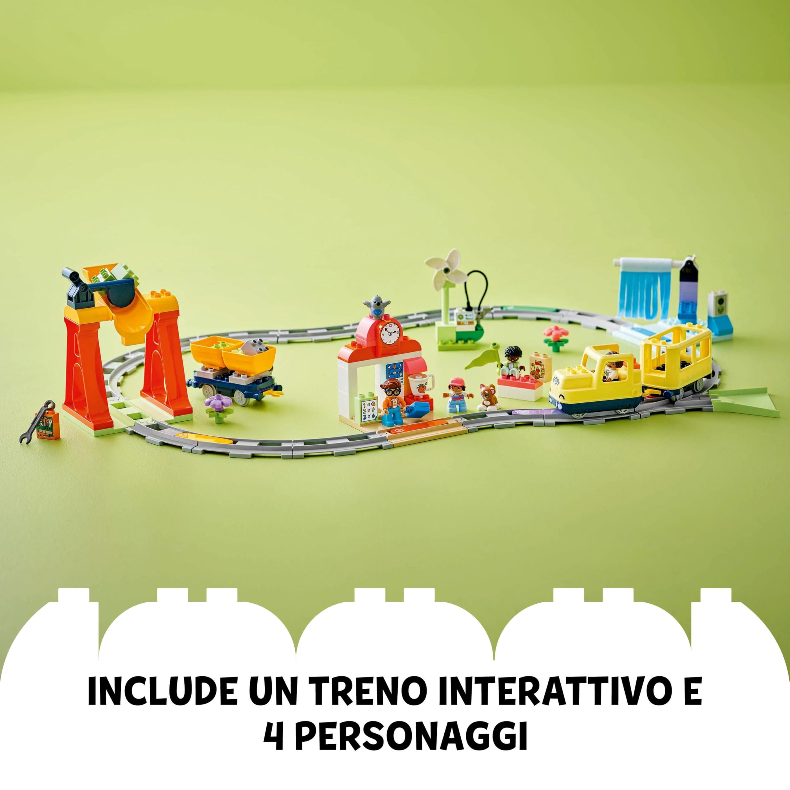 LEGO DUPLO Grande Treno Comunitario Interattivo - Giochi Didattici per Bambini e Bambine da 3 Anni in su - Include un Treno Giocattolo Push&Go con Suoni e Luci, 16 Pezzi di Binario e 4 Figure - 10428