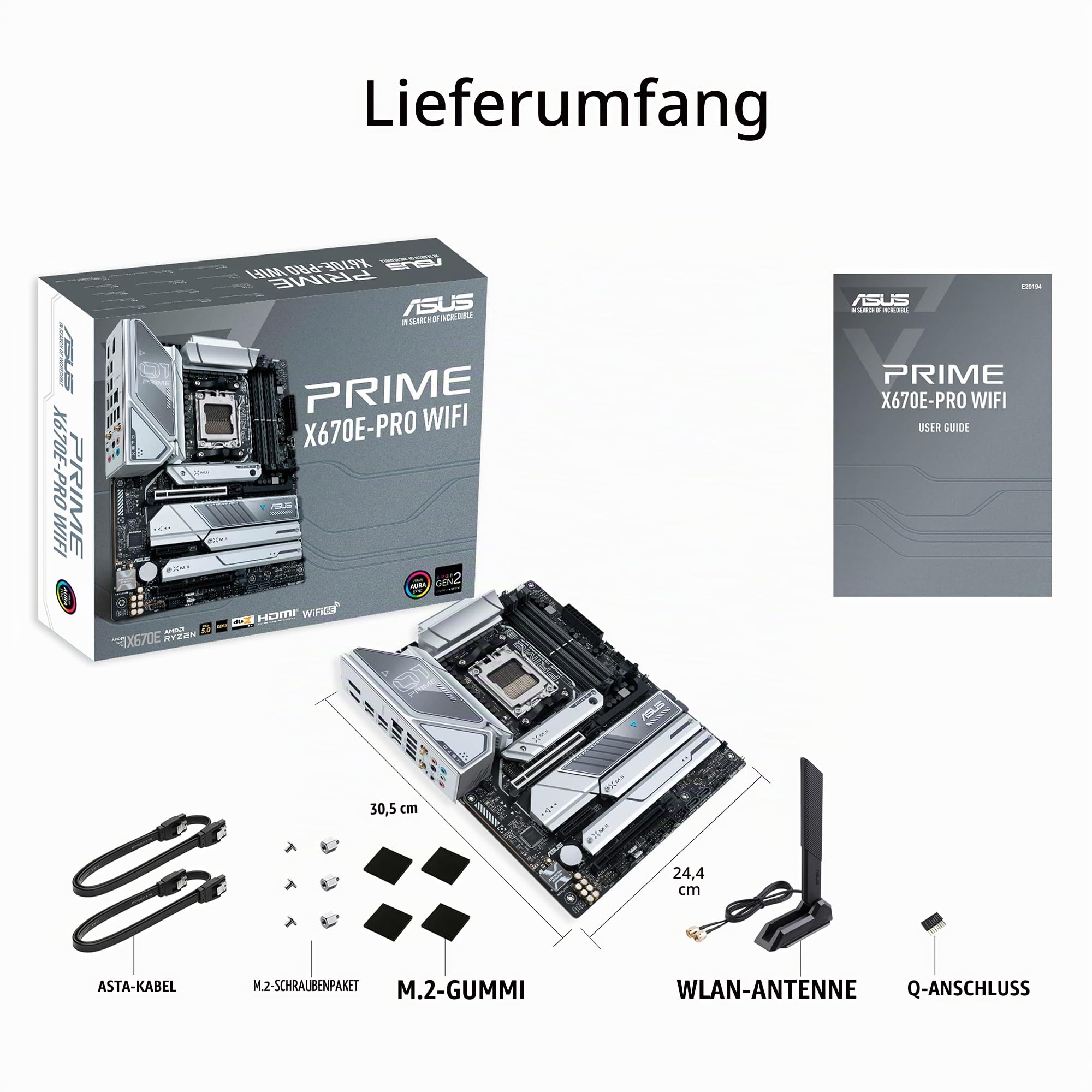 ASUS Prime X670E-PRO WiFi Gaming Mainboard Sockel AMD AM5 (Ryzen 7000, ATX, PCIe 5.0, 4. M.2, DDR5-Speicher, USB 3.2 Gen 2 Typ-C, Aura Sync RGB-Beleuchtung) 90MB1BL0-M0EAY0