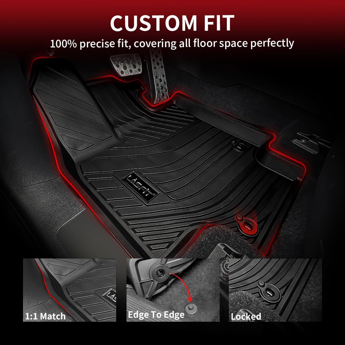 LASFIT Floor Mats&Trunk Mats for Toyota Highlander 8 Seats 2020-2025 2026 (Not for Hybrid), All Weather TPE Floor Liner & Cargo mats for Highlander，Front&Rear 4 Rows mats.