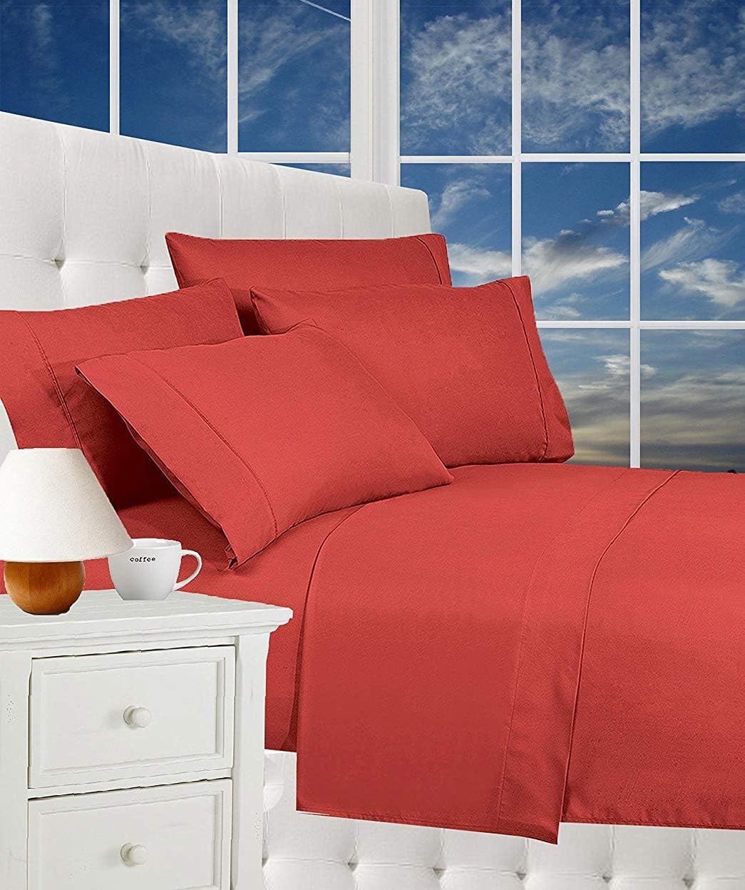 CELINE LINEN Luxurious Bed Sheets Set on Amazon 1800 Premier Hotel Quality Wrinkle Free 4-Piece Sheet Set with Deep Pockets, King Rust