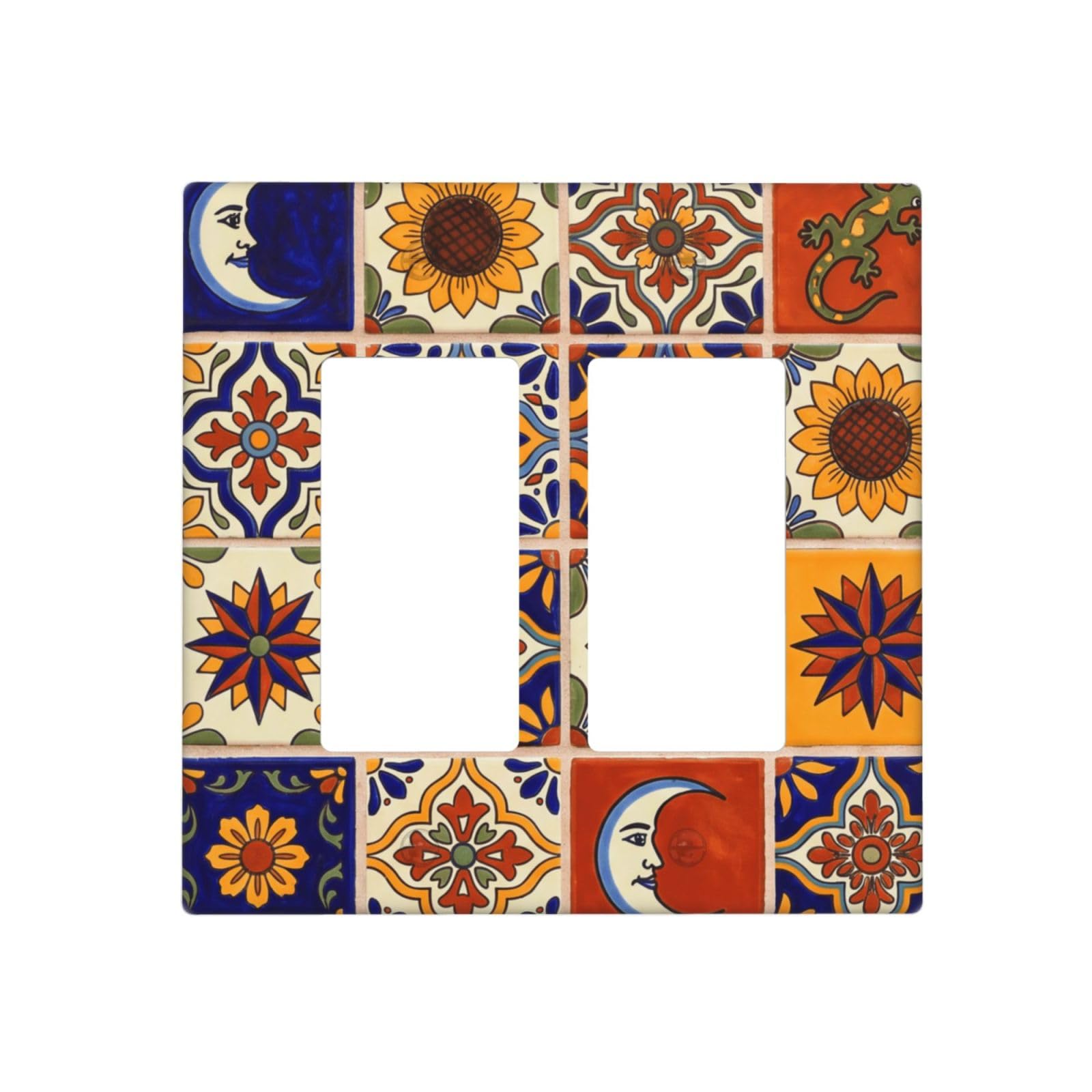 Dwbguo Talavera Tile Decorative Outlet Covers Colorful Mexican 2 Gang Light Switch Cover Plate Double Rocker Wall Plates For Electrical Outlets Switch Plate Covers For Kitchen Bathroom Home Decor