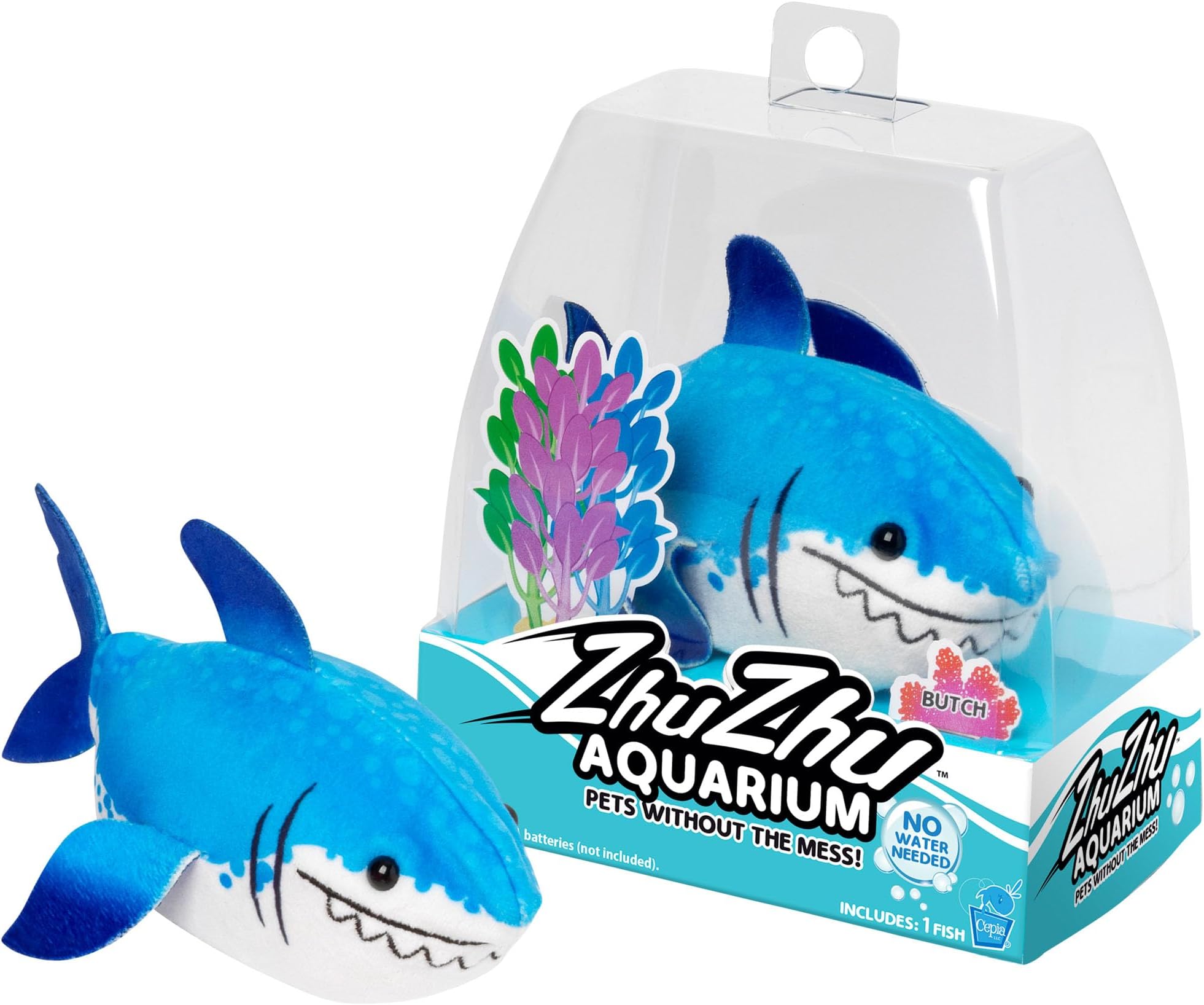 Zhu Zhu Pets | Zhu Zhu Aquarium Toy Fish - Butch | Interactive, Collectible Pet with Sounds and Movement | Electronic Pets | Ages 4+, Blue & White