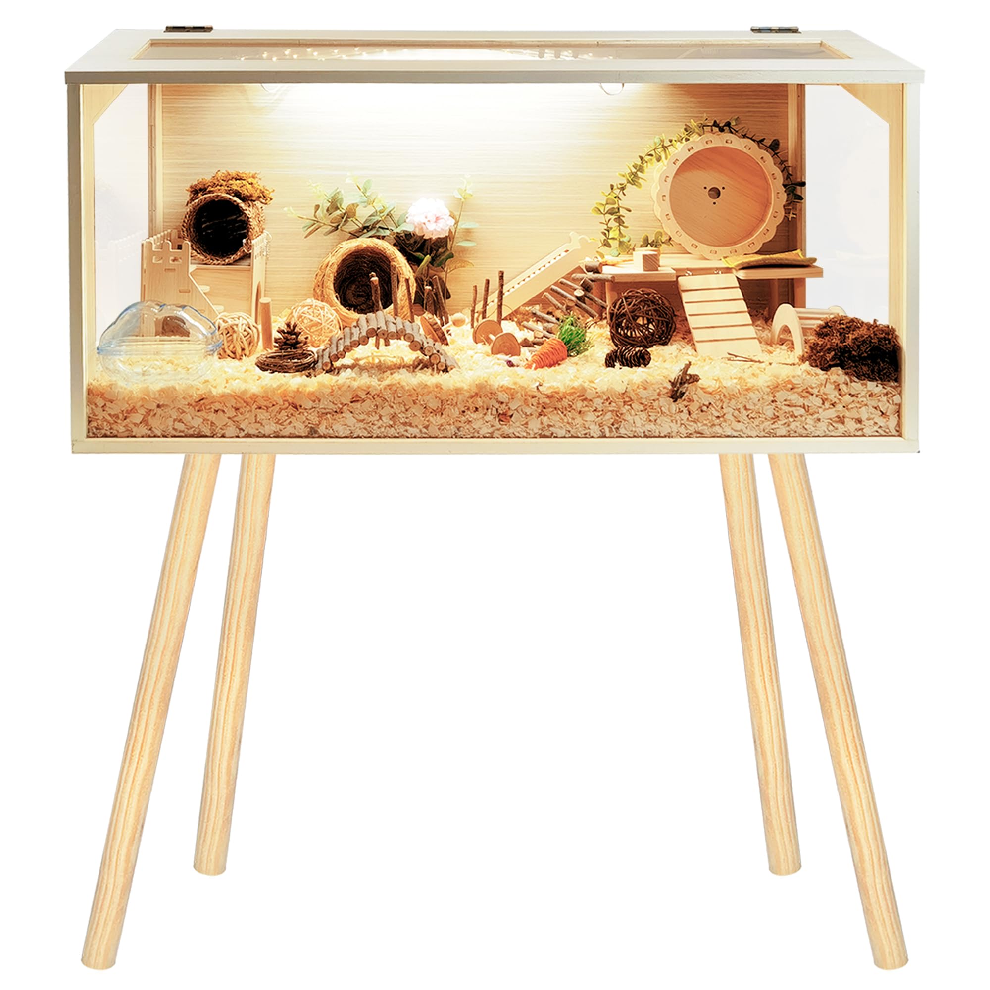 Prolee Hamster Cage Wooden Chew Proof, Extra Large Mice and Rat Habitat Openable Top with Acrylic Sheets Solid Built Small Animal Cage with Leg Stands, 40 Inch Long