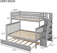 Vista 2 de Literas para niños con escalera, literas de madera maciza con barandilla completa