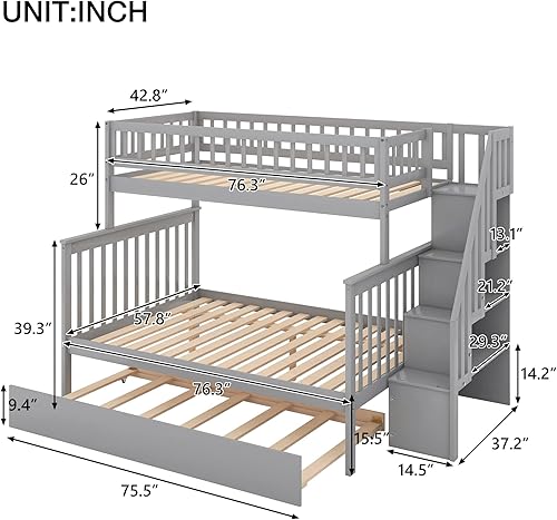 Miniatura 2 de Harper  Bright Designs Litera de madera completa sobre matrimonial con nido litera matrimonial separable que se puede separar en 2 camas con