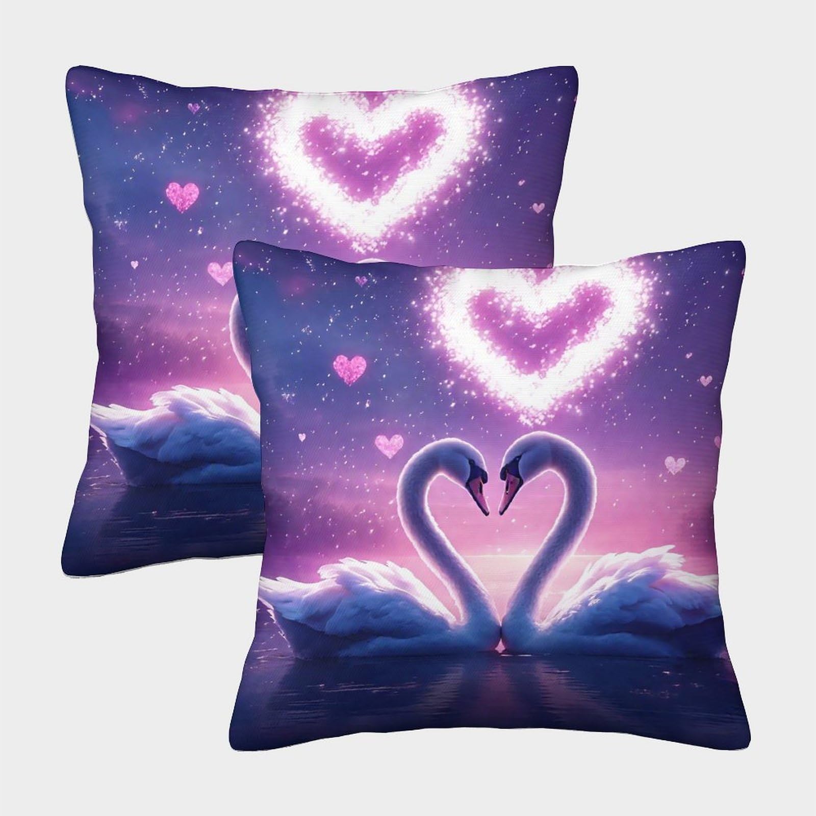 FELASBUID Swan Pillow Cases Pack of 2 Cozy Pillowcases Animal Cushion Cover with Invisible Zipper Decor for Couch Livingroom 45x45cm