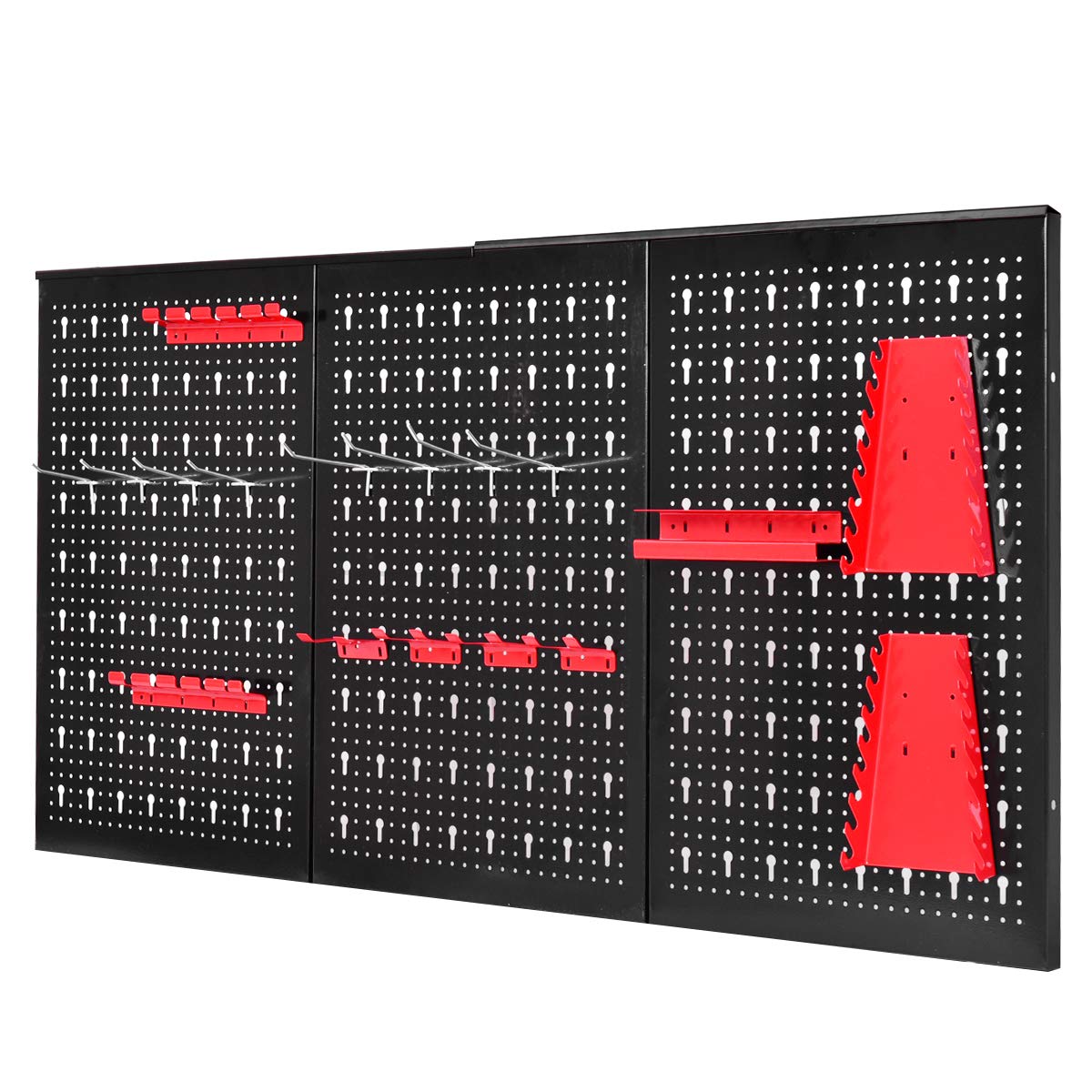 GOPLUS Organizador de Herramientas de Pared, Estante de Almacenamiento de Metal con 3 Paneles Perforados y 17 Accesorios, Soportes para Herramientas para Bricolaje Taller Garaje, 120 x 60 cm