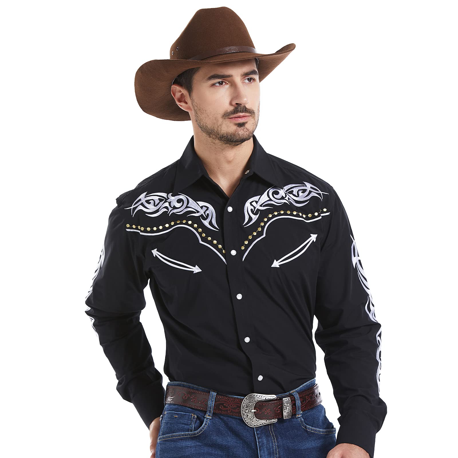 EL PIONERO Men's Western Cowboy Shirt Embroidered Shirt Long Sleeve Casual Snap Button Shirt